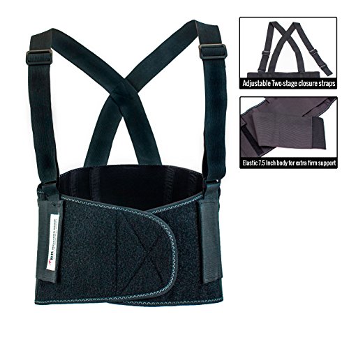 Rk Safety Rkbst11 Elastic Back Support Belt With Adjustable Shoulder Straps (Large, Black) #TOP3