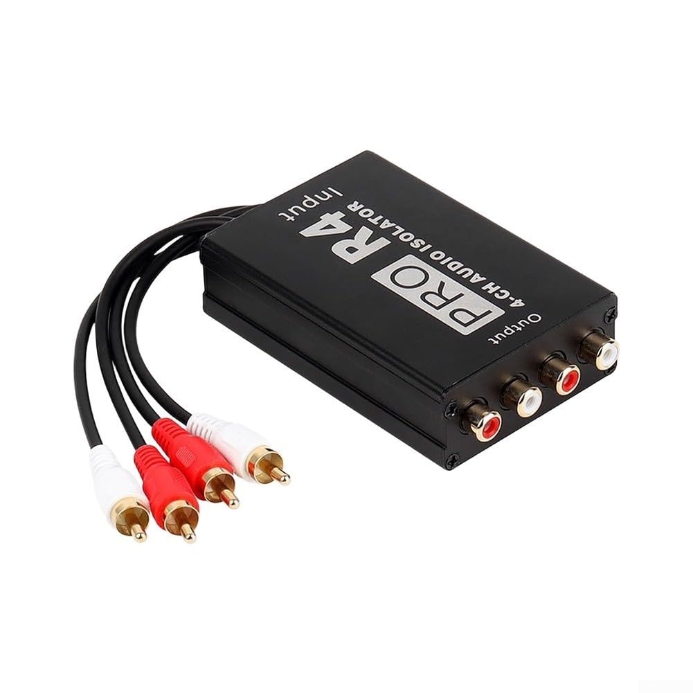 ReachMall Isolatore per circuito di messa a terra per auto, 4 canali, per filtro antirumore RCA, cancellatore di ronzio, nero, 14 x 8 x 5 cm
