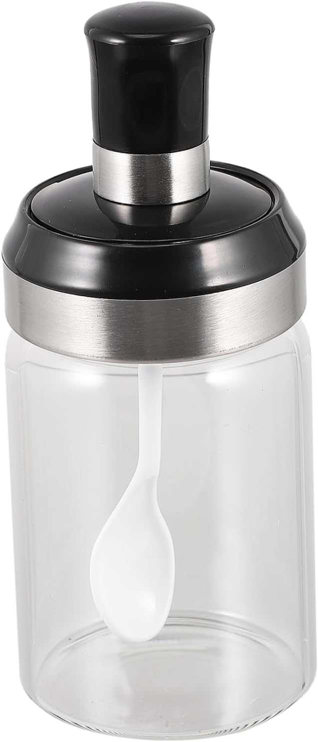 Glass Seasoning Jar with Spoon Airtight Spice Container for Kitchen Cooking