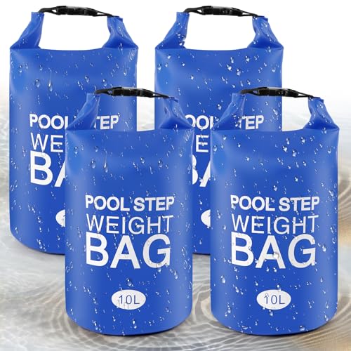 Universal Pool Step Weights, Waterproof Swimming Pool Ladder Weights 10l No Breaken Above Ground Pool Ladder Sand Bags, Foldable Pool Stair Weights for Pool Steps, Easy&Quick Fill Sand(Blue-4PCS)