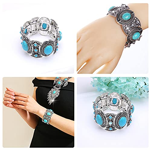 Abjfje Fashion Imitation Turquoise Elastic Strands Bracelet Retro Bohemian Charm Statement Beaded Handmade Bracelet For Women Girls Costume Jewelry #TOP3
