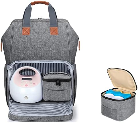 LUXJA (Backpack (with a cooler bag), Gray) - Breast Pump Bag with Breastmilk Cooler Bag (Fits Four 150ml Breastmilk Bottles), Breast Pump Backpack with Compartments for Cooler Bag and Laptop (Suita...