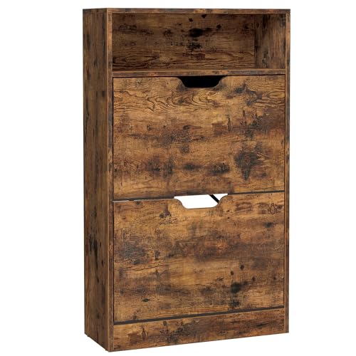 VASAGLE Meuble à Chaussures 2 Portes Battantes, Étagère à Chaussures, Compartiment Ouvert, Séparateur Réglable, 8 à 12 Paires, pour Petite Entrée, 24 x...