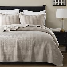 WDCOZY 100% Cotton King Size Quilt Set - Beige Box Pick Stitch Soft Lightweight Bedspread, Textured Like Linen, Farmhouse Country Rustic Coverlet, Shabby Chic Gauze Bedding, 3 Pieces