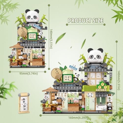 Image of Street View Tea Shop Mini Building Blocks, MOC Creative Building Toys Cute Panda Animals Building Set for Girls 6-12, Simulation Architecture Construction Toy, Gift Idea for Kids Adults (860PCS)