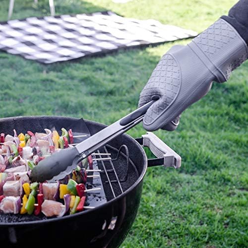 YHK Oven Gloves | Heavy Duty Waterproof & Heat Resistant Silicone Mitts with Cotton Liner | No More Burning your Hands | For Kitchen Cooking, Grilling & Baking | Black