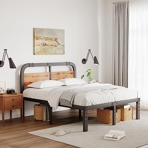 Aardhen California King Bed Frame 14 Inch Rustic Wood Headboard, Heavy Duty Steel Slats Support, Easy Assembly, No Box Spring Needed, Quiet And Sturdy #TOP2
