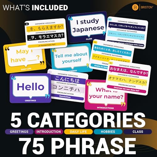Image of Japanese Conversational Phrase Flash Cards - 75 Beginner Sayings for Travel, Memory, Quick Reference - Educational Language Learning Resource Tool - Fun Play - Kids, Students, Classroom, Homeschool