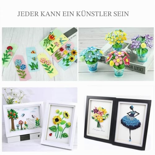 YURROAD Quilling Set mit 1860 Papierstreifen in 3 Breiten, elektrischem Quilling-Stift, Vorlagenbrett und Zubehör für Einsteiger und Erwachsene, für Karten, Bilder und Papierblumen