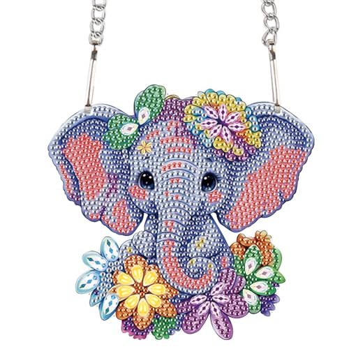 Image of Elephant Diamond Painting Hanging Kit, DIY 5D Crystal Acrylic Pendant Ornament, Diamond Art Window and Wall Hanging for Adults, Elephant DIY Diamond Painting Art, Handmade Home Decor Gift