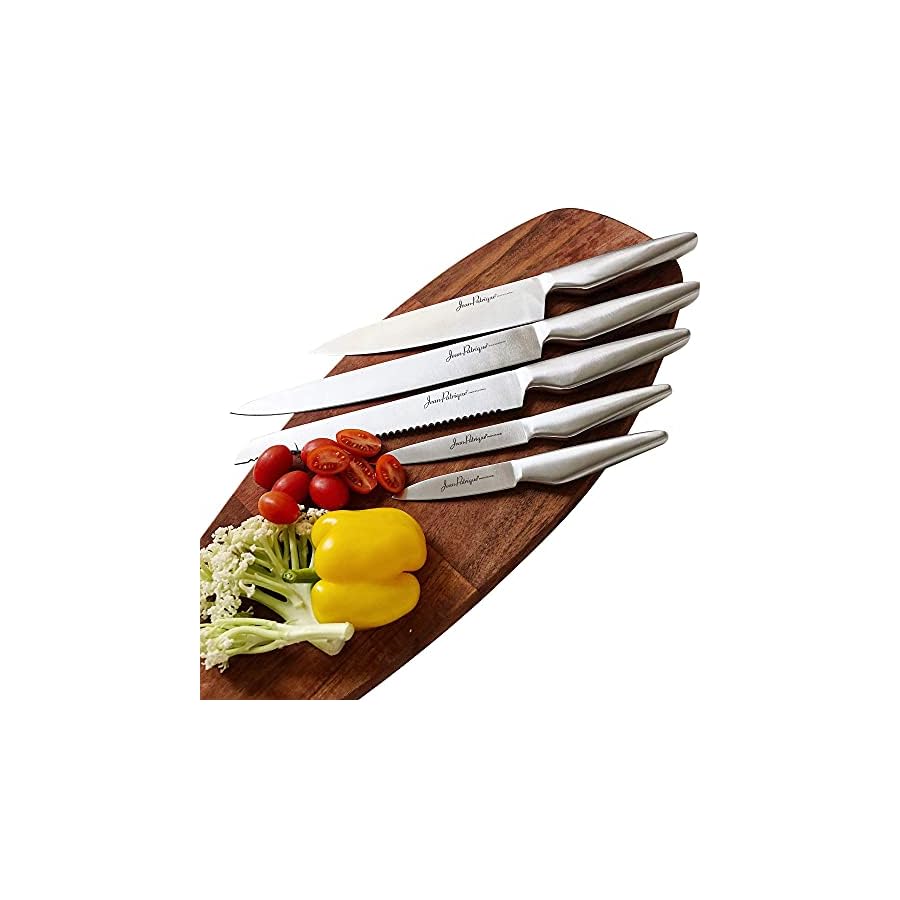 Jean-Patrique Chopaholic Kitchen Knife Set - 5 Knives Set for Kitchen - Stainless Steel Kitchen Knives with Carving Knife, Bread Knife, Chefs Knife, Utility Knife, Paring Knife Set