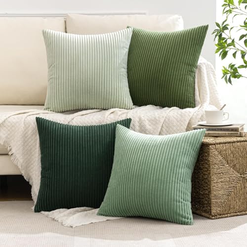 Image of MIULEE Boho Farmhouse Sage Green Throw Pillow Covers 22x22 Inch Set of 4 Mordern Nordic Cushion Covers Soft Corduroy Spring Home Decor for Couch Bed Sofa Living Room Forest Green