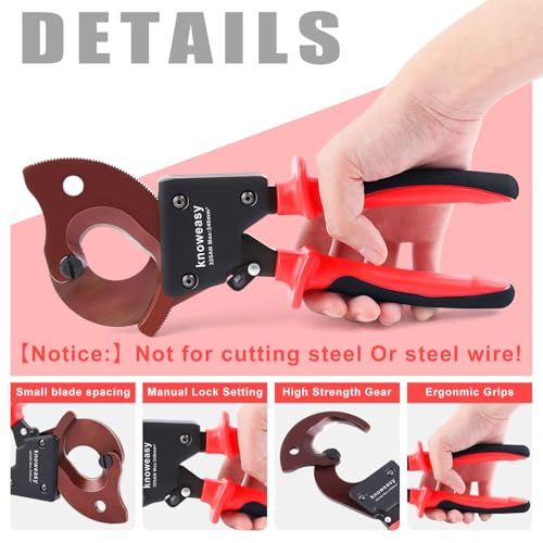 Image of Knoweasy 325AN Upgraded Ratcheting Cable Cutter for Aluminum and Copper Wire, Heavy Duty Manual Ratchet Wire Cutting Tool for Multi-core Cables up to 240mm and 500 MCM, Professional Industrial Grade