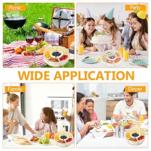 Zithgen Plateau de Snack Rotatif 6 Compartiments Amovibles avec 4 Fourchettes Inox - Boîte à Collation avec Couvercle et Poignée, Plateau de Service pour Fête, Pique-nique - Idéal pour Fruits, Bonbons – vue 7