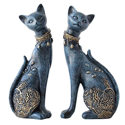 Set de 2 Estatuas de Gato para Decoración de Hogar