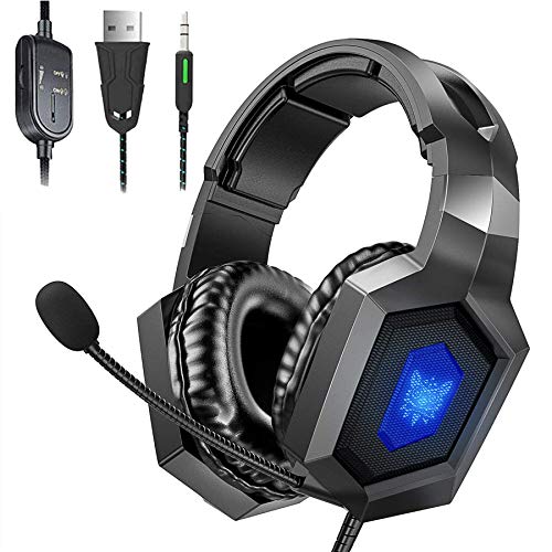Gaming Headset, ONIKUMA Stereo Gaming Headset for PS4, Xbox One Headphones with 7.1 Surround Sound, Noise Cancelling Mic, 7 RGB LED Lights, Soft Memory Earmuffs for PC, Mac, Laptop (Black)