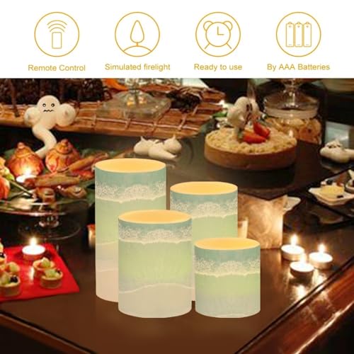 Image of Flameless Flickering Candles with Remote Set of 2, Beach Light Blue, Color Changing Battery Operated LED Candles with Timer for Home Indoor Coastal Decoration
