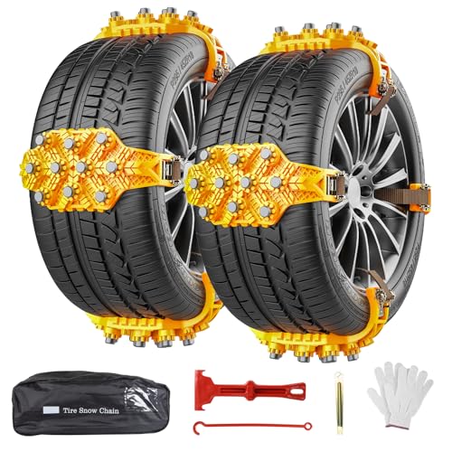 Oziral Chaînes à Neige pour Pneus 165-255 - 8 Pièces Chaînes Antidérapantes Réglables à Montage Rapide - Inclus Gants et Pelle - pour Voiture, Camionnette, SUV sur Routes Enneigées