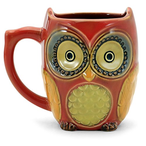 SQOWL 3D-Kaffeetasse mit niedlicher kleiner Eule aus Keramik, für Frauen, 340 ml, Rot Cover
