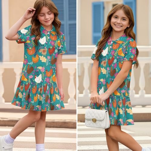 Girls Tennis Outfits Short Sleeve Pleated Skirt Athletic Dress for Kids 5-14 School Activewear2