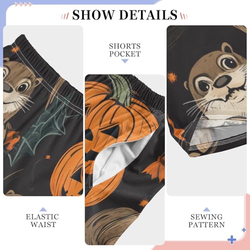 Halloween Otter Pumpkin Boys Long Pants Soft Trousers Elastic Waist Kids Lounge Bottoms with Pockets S-XL4