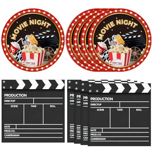 40PCS Movie Night Party Supplies Movie Theme Birthday Party Plates and Napkins Set Movie Night Disposable Dinnerwares Favors for Movie Theme Party Decorations