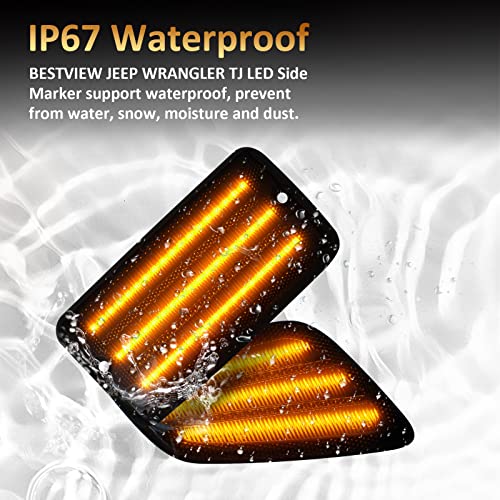 Bestview Bumper Turn Signal Lights Side Marker Light Smoked White & Dynamic Amber Signals Lamp Led Side Markers Assembly Compatible With 1997-2006 Jeep Wrangler Tj - Pack Of 4 #TOP6