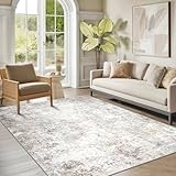 Srugn Washable Rugs 5x7 Area Rugs for Living Room,Modern Abstract Rugs for Bedroom,Large Carpets,Ultra Soft Faux Wool Retro Dining Room Rug,Non Slip&Non-Shedding Low Pile Print Rug- Beige Grey