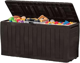 Keter Marvel Plus 71 Gallon Resin Plastic Wood Look All Weather Outdoor Storage Deck Box, Brown