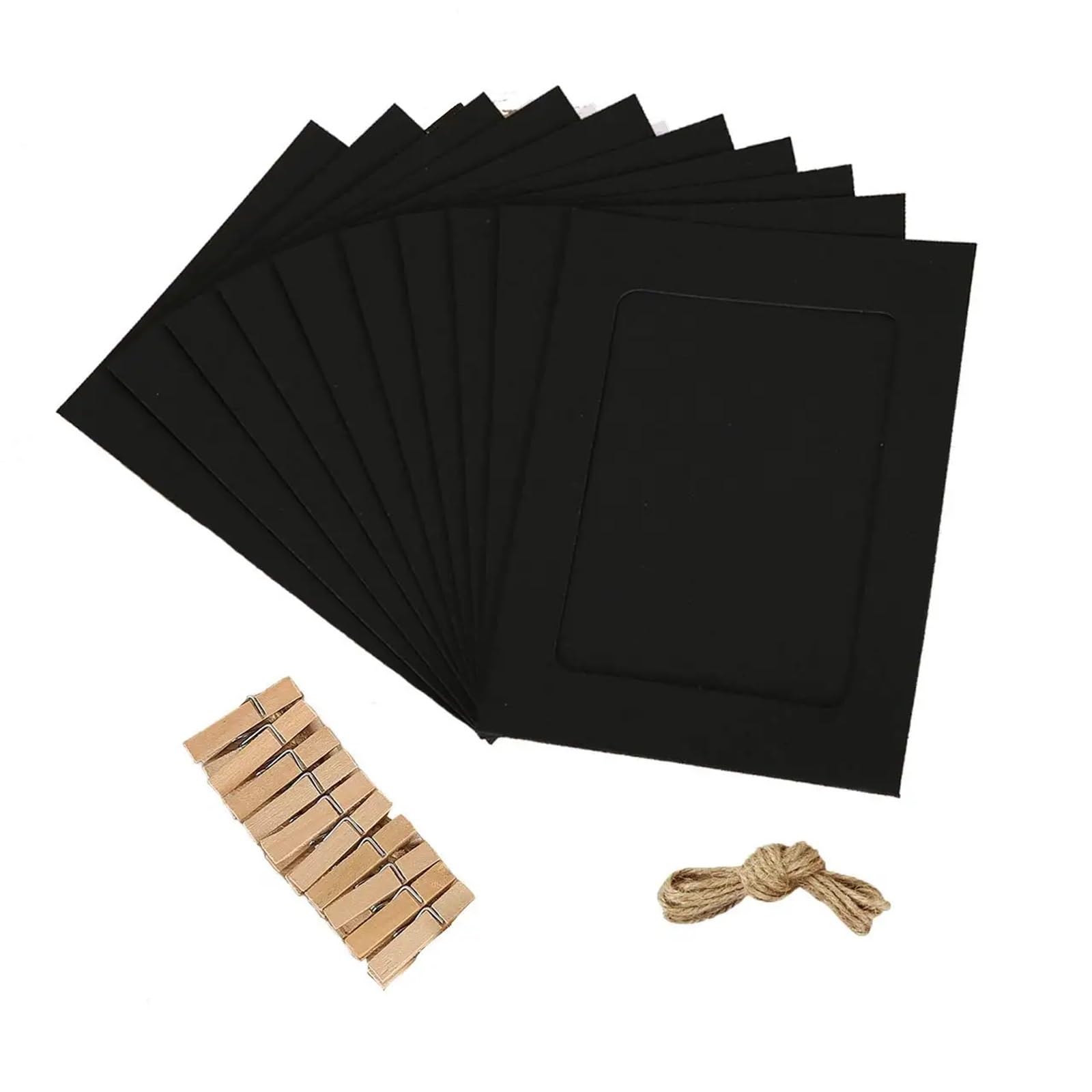 Gwyzax Cardboard Photo Frames 40pcs Mixed Pack Photo Frames with Clips Diy Kraft Paper 5inch Picture Frames Hanging Wall Photos Album Party Home Decoration(Black,7 inch)