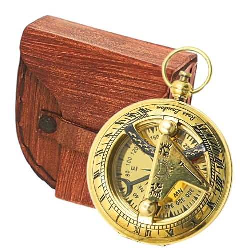 Solid Brass Sundial Compass in Leather Case | Pocket Chain Compass Graduation Day Gifts for Men, Birthday Gifts for Men/Boys, Father to Son Gifts, Baptism Gifts for Boys