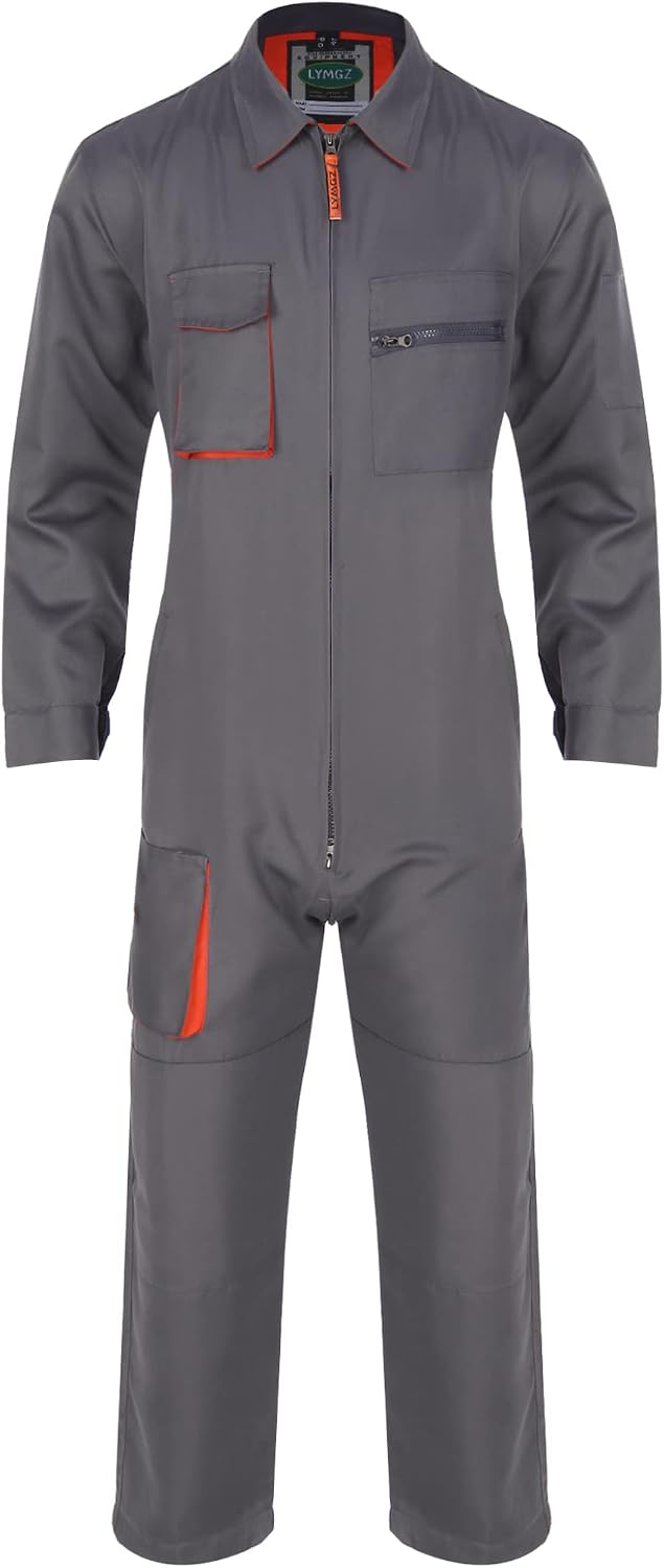 Unisex Men Long Sleeve Coverall with Zipper Pockets Mechanic Worker Uniform Jumpsuit Romper