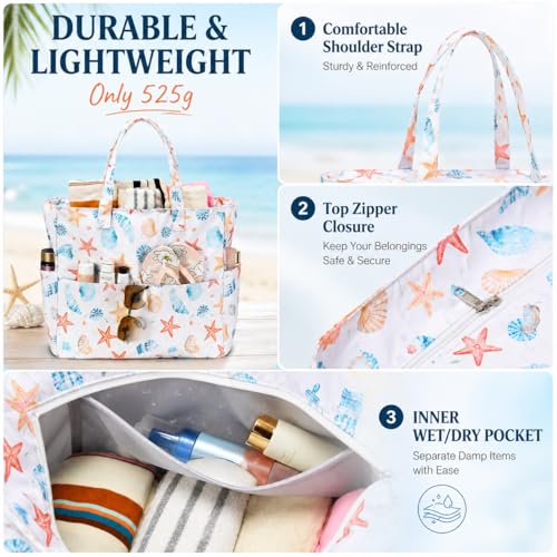 Image of LEDAOU Beach Bag Waterproof Sandproof Women Beach Tote Pool Bag with Zipper for Swim Gym Grocery Travel with Wet Pocket | Sandproof