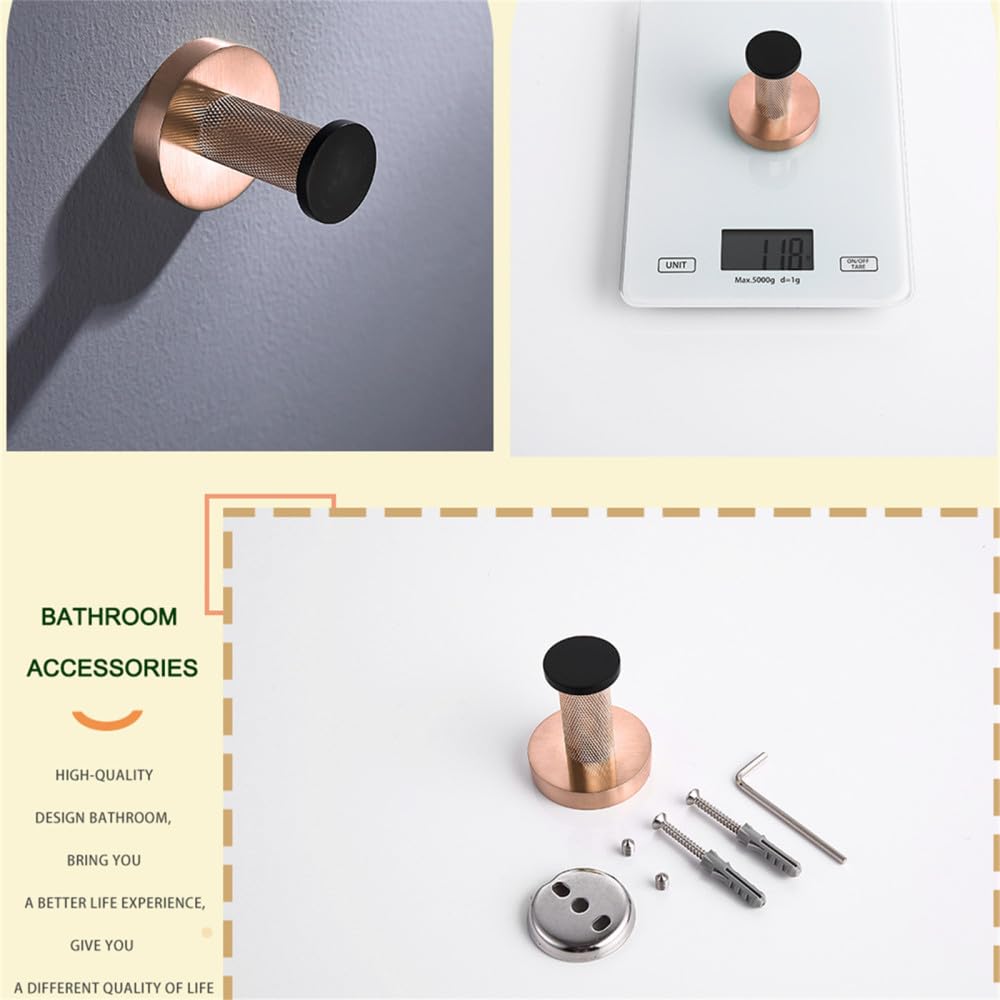 Accesorios de Hardware de baño Barra de Anillo de Toalla de Acero Inoxidable Estante de Papel higiénico Gancho para Abrigo Juego de Soporte para pañuelos Oro Rosa Cepillado, Gancho para Bata