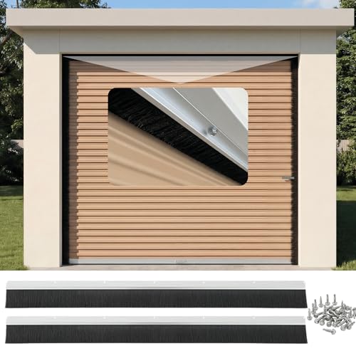 Mindoub 2" High-Density Nylon Bristle 8 FT Garage Door Top Brush Seal, Drill Free Header Weather Stripping with Heavy Duty Aluminum Track, Dust and Draft Protector for Roll Up, Sectional Doors by Mindoub - Used condition - US$44.87