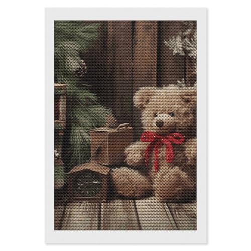 Peinture diamant motif ours de Noël, idée cadeau déco originale