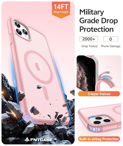 Image of FNTCASE for iPhone 11 Pro Case: [Compatible with Magsafe] Translucent Matte Magnetic Phone Cover - Military Grade Drop Protection Shockproof Protective for iPhone 11Pro 2019 Cases - LightPink