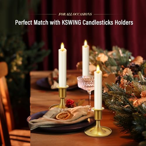 Image of KSWING Upgraded Real Wax Short LED Flameless Taper Candles with Remote, 6 PCS White Candlesticks Battery Operated 3D Flickering - 6 inch Realistic Fake Candle Sticks for Home /Wedding /Fireplace Xmas Decor