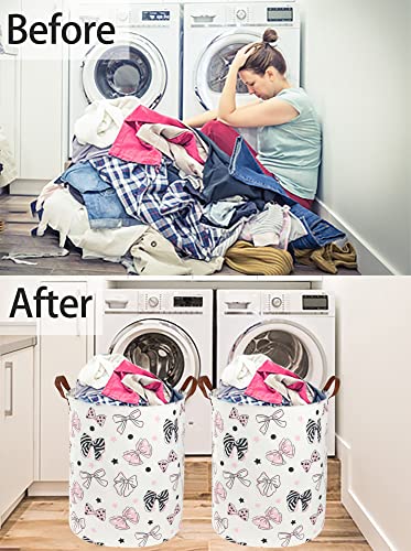 Image of ESSME Pink Hamper,Pink Laundry Hamper,Girls Laundry Hamper, Cute Storage Bin for Room Decor,Gift Baskets,Home Organizer(Bowknot)