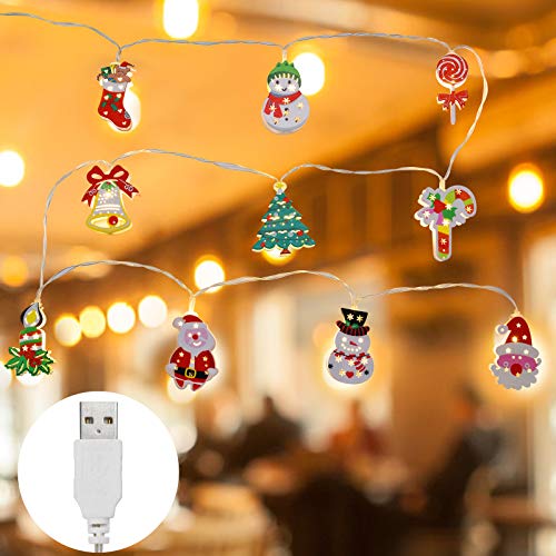 KEEHOM Guirnalda de Luces LED Navidad, Cadena Tira Luminosa con Luces con Patrones Navidad, Decoración Interior y Exterior, Alimentada por USB (10 LUCES) Cover