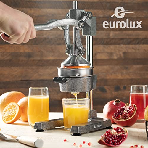 Image of Eurolux Ultra-Premium Cast Iron Juicer | Extra-Large, Heavy Duty, Commercial Grade, Stainless Steel Manual Hand Press Citrus Squeezer For Fresh Orange Juice, Pomegranate, Lemon, and Much More (Gray)
