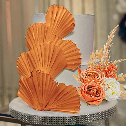 Tallew 28 Pcs Boho Cake Topper Decorations Vintage Artificial Rose Flowers Leaves For Decorating Kit Dried Faux Flower Decor Bohemian Wedding Bridal Baby Shower Birthday Party Supplies (Orange) #TOP6