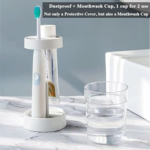 Miniatura 3 de 1 soporte para cepillos de dientes con tapataza y 2 ranuras, soportes para cepillos de dientes eléctricos de altura ajustable para baños, compatible
