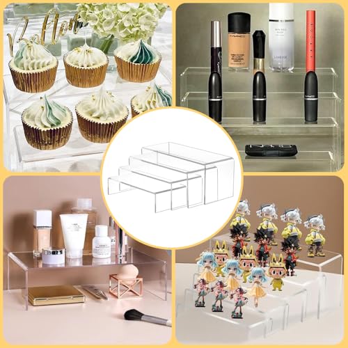 Coztie 4 Stück Acryl Riser Display Ständer, Abstandshalter für Display, Display Risers Stand für Collectibles Schmuck Figuren Spielzeug Cupcake Dessert Dekorationen