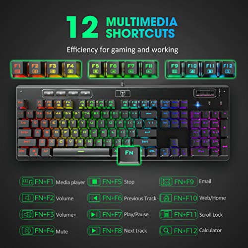 PICTEK Mechanical Gaming Keyboard- 104 Keys Red Switch - Programmable, Chroma RGB LED Rainbow Backlit, Spill-Resistant 100% Anti-Ghosting USB Wired Illuminated Gamers Keyboard for Desktop, Computer
