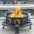 Panovue 35 inch Fire Pit for Outside, Heavy Duty Wood Burning Fire Pits,Outdoor Fireplace Octagonal Firepit for Camping, Backyard, Patio