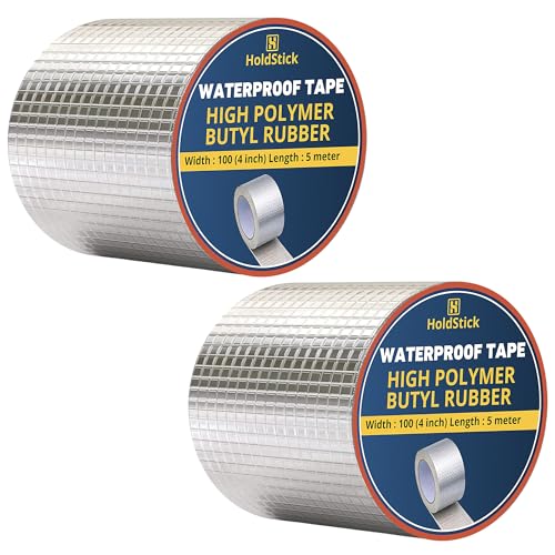 Image of Waterproof Butyl Tape - 100mm x 5M, Heavy Duty Aluminium Foil Repair Tape for Roof Leaks, Pipe Cracks, Window Gaps, Water Tanks, Boat Sealing, HVAC Insulation, Strong Adhesive - Pack of 2