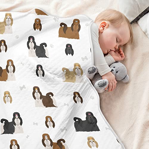 Image of Swaddle Blanket for Infants, Shih Tzu Poses, Cotton, Lightweight Soft Swaddling Blanket for Crib, Stroller, Nursery, 30X40 in
