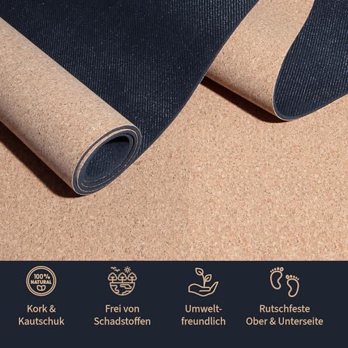 Yogamat Pro Comfort kurk extra groot 200x66cm met uitlijningsmarkeringen incl. draagriem en yogatas - Afbeelding 5