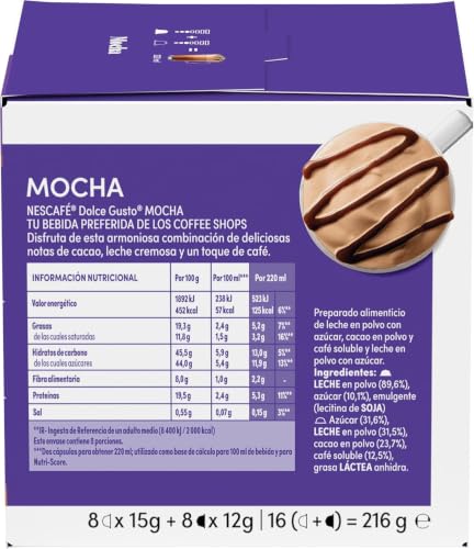 Image of NESCAFE DOLCE GUSTO - Mocha Coffee Pods (216g, 16 Capsules) By COUGAR | Cocoa & Arabica Coffee Pods | Rich Creamy Mocha Coffee Drink | Compatible with Nescafe Dolce Gusto Machines - (Imported-UK)